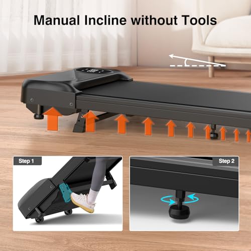 Dripex Walking Pad Treadmill w/Manual Incline, 2.5HP Under Desk Treadmill with Shock-absorbing Cushions, Walking Running Machine with Remote Control & LED Display, Speeds 1-6km/h, No Assembly - Image 6