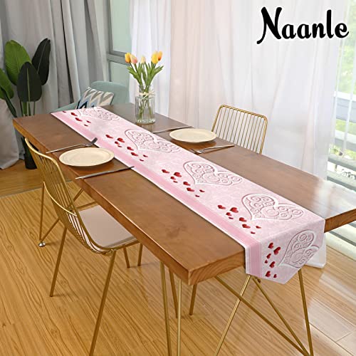 Naanle Valentine's Day Double Sided Dog Long Polyester Table Runner 13 X 70 Inches Valentine Table Cloth Cover Placemats For Kitchen Dinning Living Holiday Wedding Party Decor #TOP3