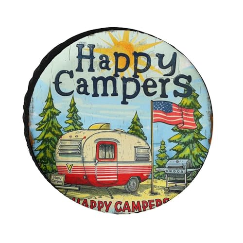 Camping Spare Tire Cover Happy Campers Wheel Protectors Tyre Covers Weatherproof Wheel Covers Camper Gifts Tire Cover Universal for Trailer SUV Truck Camper Travel 13 Inch