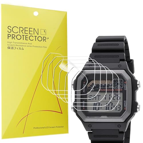 Lamshaw WS1600H Screen Protector, [6 Pack] Full Coverage TPU Clear Film Compatible for Ca-sio WS1600H Series Watch (6 Pack)