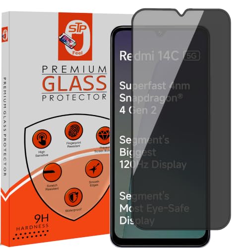 Image of STP FEEL Premium Grade Privacy Tempered Glass Screen Protector Guard Compatible For Redmi 14C 5G (6.88 Inch, Pack of 1) Full Edge to Edge Coverage Anti-Spy /Anti-Peeping 9H Hardness