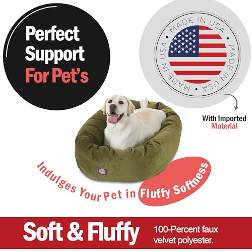 Image of Majestic Pet 40 Inch Micro Velvet Calming Dog Bed Washable - Cozy Soft Round Dog Bed with Spine for Head Support - Fluffy Donut Puppy Mat 40x29x9 (inch) Large - Fern
