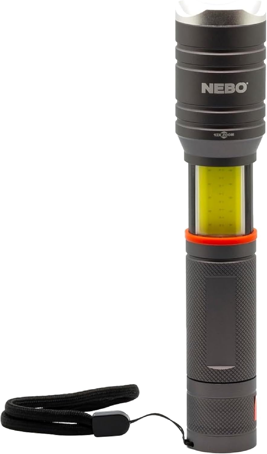 NEBO Tac Slyde™ 2-in-1 LED Flashlight & Lantern | 300 Lumen Zoom Torch with Magnetic Base, COB Work Light, 8 Modes, IPX4 Water-Resistant | Includes Batteries & Lanyard