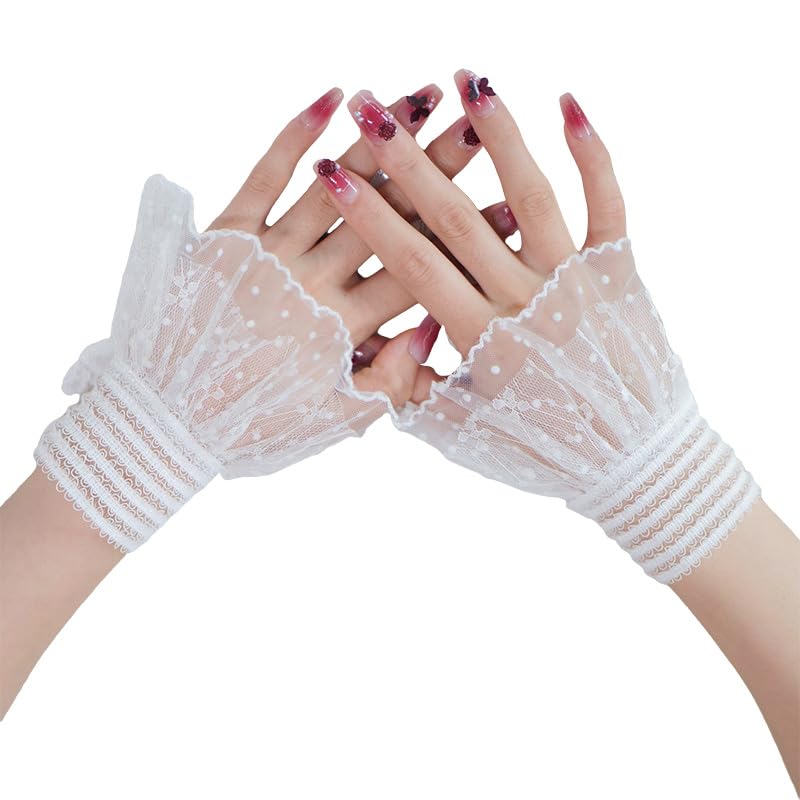 Psdndeww Elegantes Guantes De Encaje Con Puntos Para Fotografía Artística Accesorios De Ajuste De Nailon Transpirable Para Bodas Fiestas Mangas De Brazo Con Adornos De Punto De Danza Folclórica