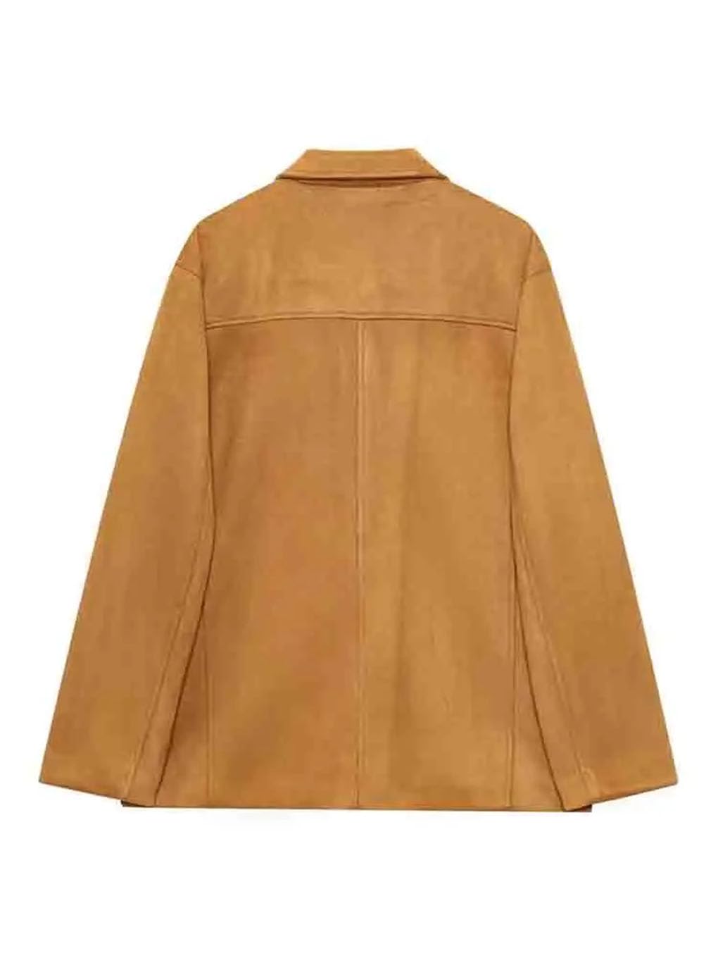 Ropa de abrigo elegante de corte recto con bolsillos grandes para mujer, de piel de ante de color liso, de manga larga