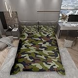 Homemissing Camo Bettwäsche Set 135x200cm Bauernhaus Bettwäsche-Set Wälder Camouflage Bettbezug mit 1 Kissenbezug Jagd mit Reißverschluss Dunkelgrün