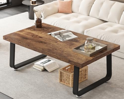 HSH Rustic Coffee Table, Industrial Wood and Metal Center Table,