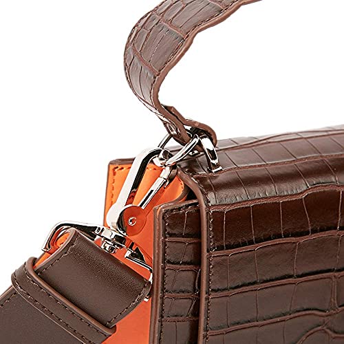 Sac à bandoulière bicolore marron à clapet au design rétro chic