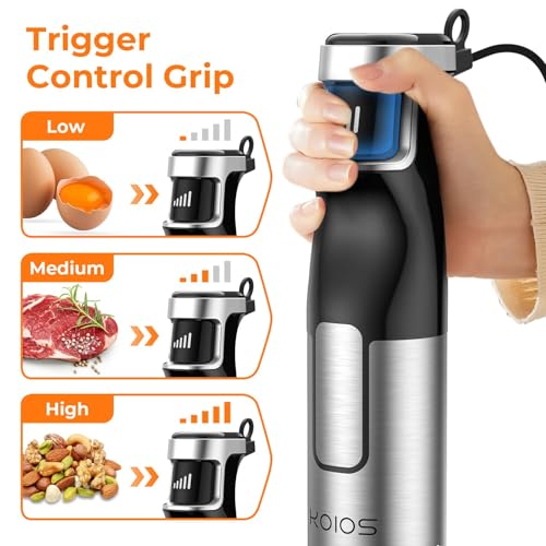 KOIOS Immersion Blender Handheld - Trigger Variable Speed 5-in-1 Immersion Hand Blender 1100W, Anti-Scratch Stainless Steel Shaft, Chopper & Milk Frother, Non-BPA for Soup, Baby Food and Smoothies image 3