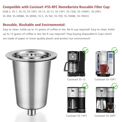 Image of Reusable Stainless Steel Filter Cup for Cuisinart, Compatible with Cuisinart #SS-RFC HomeBarista Reusable Filter Cup, Upgraded Version (1 Pack)