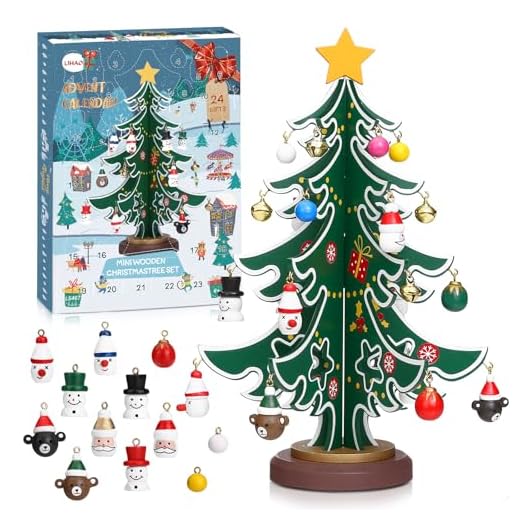 LIHAO Calendarios de Adviento de Navidad Mini Árboles de Navidad de Madera Adornos Navideñas Decoraciones Regalos para Niños Regalos para Chicos 24cm