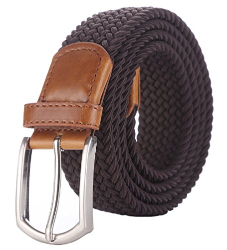 Weifert Men's Stretch Woven 1.3" Wide Elastic Braided Belts (Coffee, 34-36)