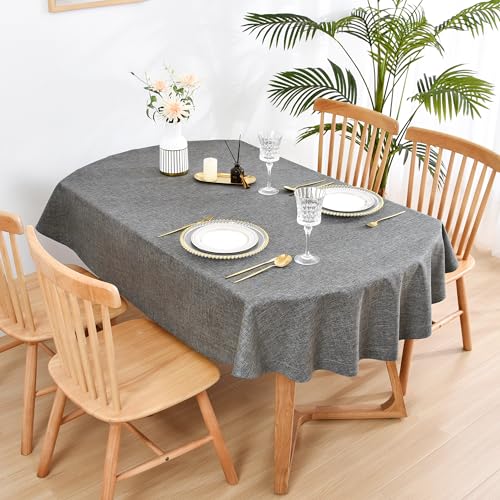 Wolkemer Faux Linen Small Oval Tablecloth Heavy Duty Wrinkle Resistant Fabric Table Cloths 52 x 70 Inch Charcoal Farmhouse Rustic Table Cover for Kitchen Dining Indoor Outdoor Tabletop Decoration by Wolkemer - Used condition - Image 2