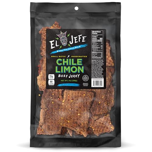 El Jefe Beef Jerky Chile Limon 7oz - Authentic Mexican Style Hispanic Slab Jerky Hand-Crafted in Small Batches for Bold and Zesty Snacking!