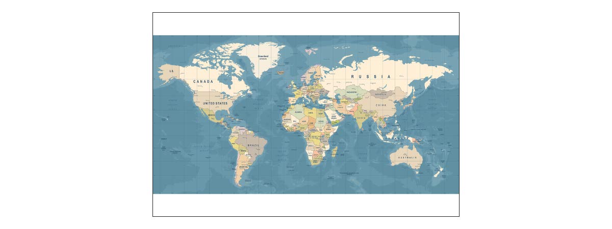 Muralo Fototapete Vlies Weltkarte, Staat, Land, Geografie, XXL - 240x360 cm