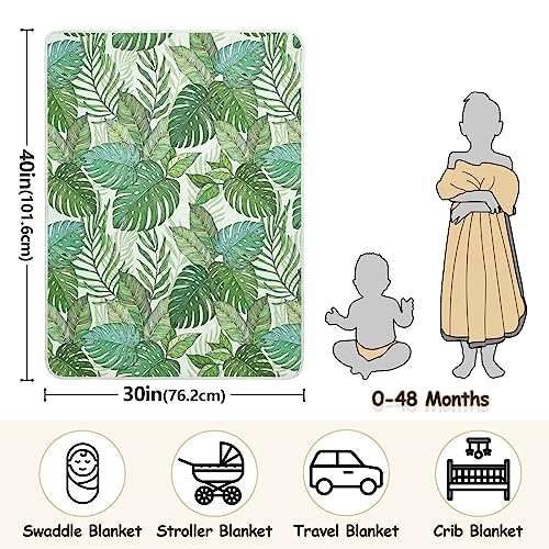 Image of Swaddle Blanket for Green Palm Tree Leaves Baby Receiving Blanket Muslin Baby Swaddles Soft Cotton Breathable Nursery Blankets for Unisex Boys and Girls 30x40 Inch