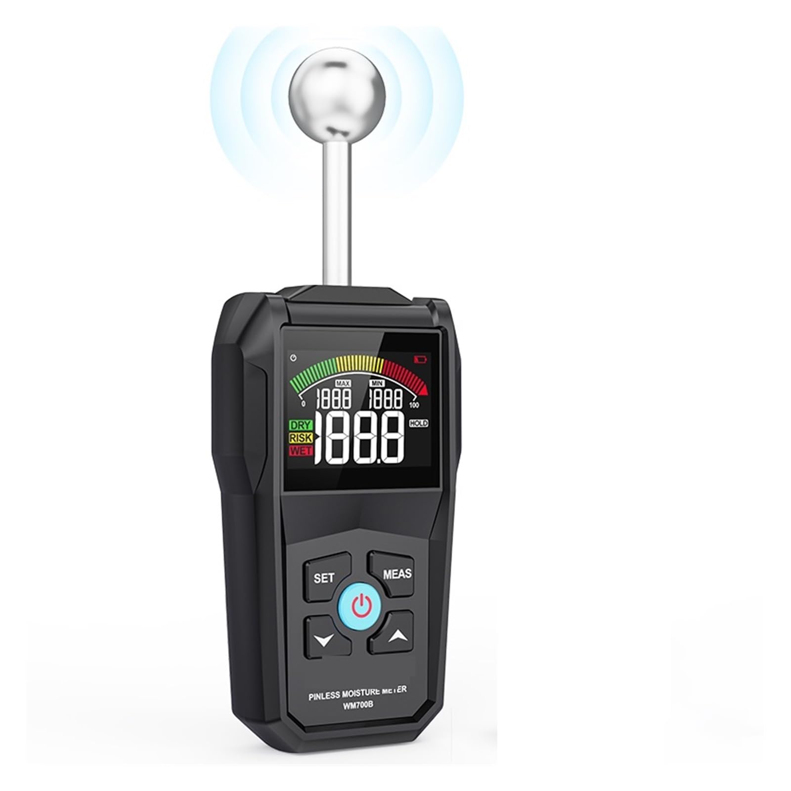 Mnmioio One Color Digital Moisture Tester, Wood Moisture Meter Non-Destructive Spherical Hygrometer Non-Contact Timber Damp Detector Self Calibration Humidity Tester