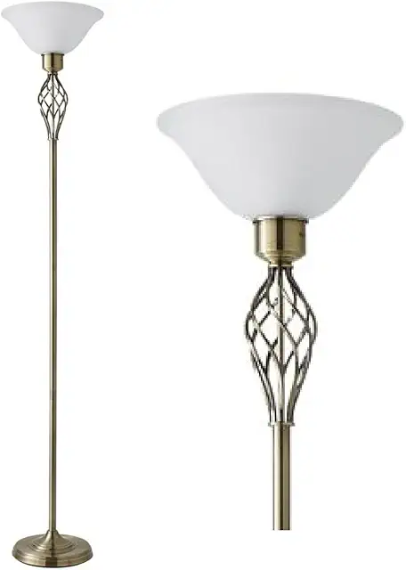 Antique Brass Barley Twist Floor Lamp with Frosted Alabaster Shade