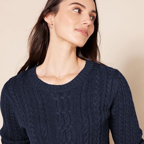Image of Amazon Essentials Women's Regular Fit Soft Cotton Cable Knit Ribbed Crewneck Sweater (Available in Plus Size)