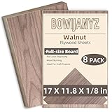 1/8' Walnut Plywood Sheets, 17x11.8x1/8 Inch 8 Pack, 3mm Plywood for Laser Cutting, Engraving, Wood Burning, Unfinished Wood for Crafts, Architectural Models, Drawing & Painting, DIY Projects