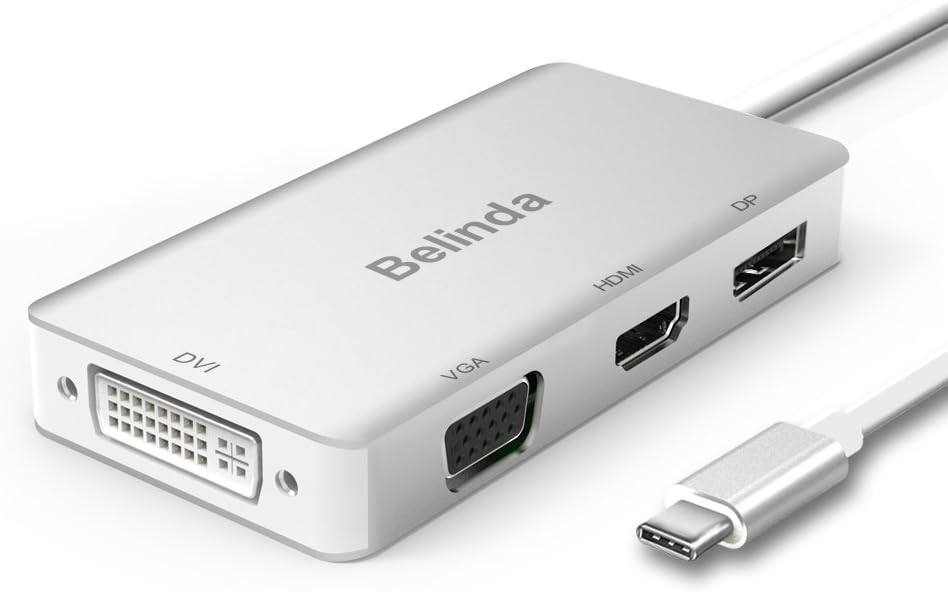 USB C Multiport Adapter,Belinda USB-C to HDMI DVI VGA displayport/DP 4K Adapter Converter with Aluminium Case for 2017 MacBook Pro