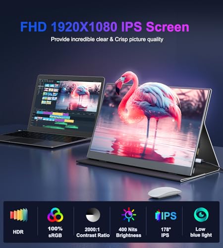 15.6" COOLHOOD Portable 1080P FHD Monitor with Smart Cover - Image 5