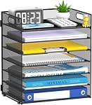 7-Tier Organisateur de fichiers papier pour bureau, organisateur de fichiers Mesh Desk avec poignée, classeur de fichiers papiers pour bureau Home School (Noir)