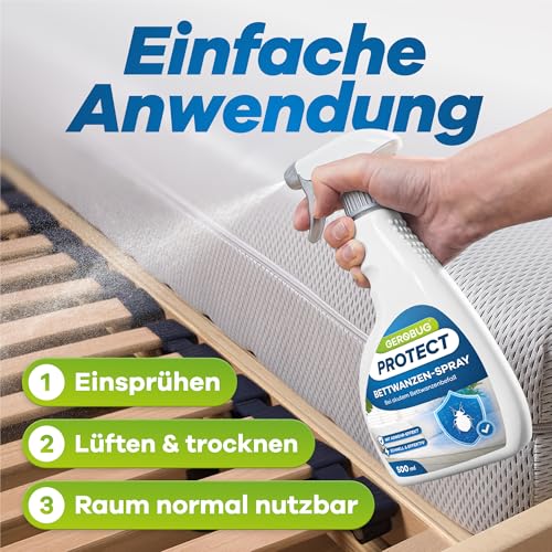 Gerobug Bettwanzen-Spray 500 ml - Bettwanzen schnell & effektiv loswerden für Matratzen, Möbel, Hotels & auf Reisen - Sofortschutz-Mittel gegen Bettwanzen, beste Alternative zur Bettwanzenfalle