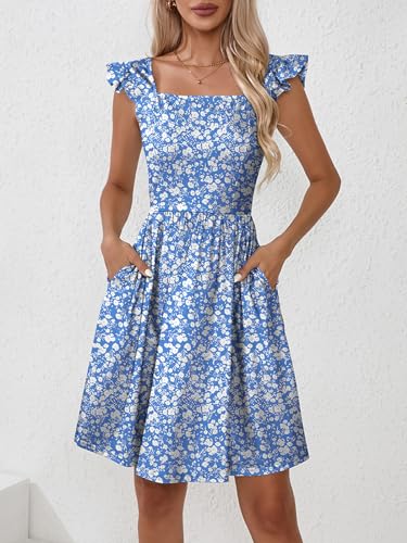 Naggoo Women's Summer Dresses Casual Square Neck Floral Sundress with Pockets A Line Flowy Beach Dress2