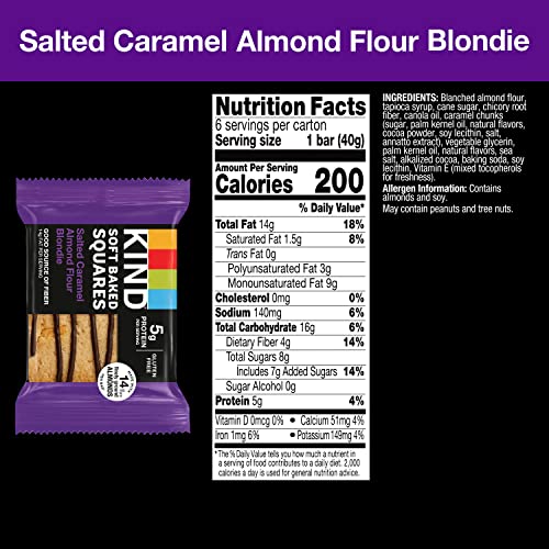 Image of KIND Soft Baked Squares, Salted Caramel Almond Flour Blondie, Healthy Snack Bars, Gluten Free, 5g Protein, 6 Count (Pack of 2)