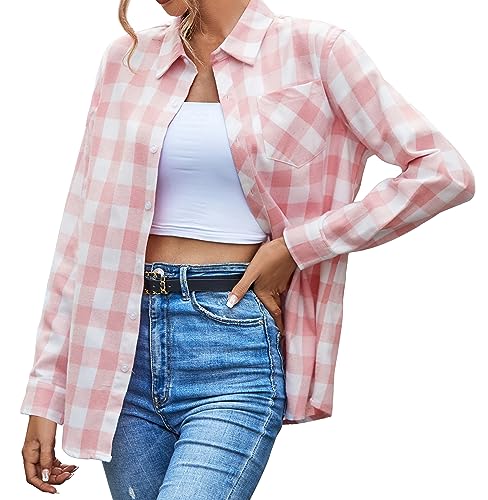 Image of SANGTREE Girls & Women's Long Sleeve Flannel Plaid Shirt Button Down Shirts, 3 Months - US 2XL