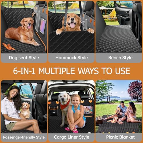Dog Car Seat Cover for Back Seat,Waterproof Dog Car Hammock with Mesh Window,Heavy Duty Seat Protector Pets Durable Backseat Cover Fits Most of Cars SUV and Trucks,Black,Standard