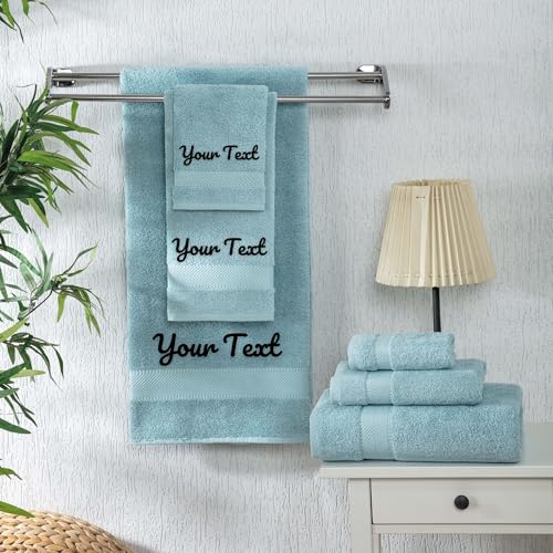 Personalized Towels Set - Customized Turkish Cotton Towel Set Monogrammed Bath Towels with Initials Name Embroidered Gift Idea for Weddings Bridal Showers Anniversaries Housewarming New Home