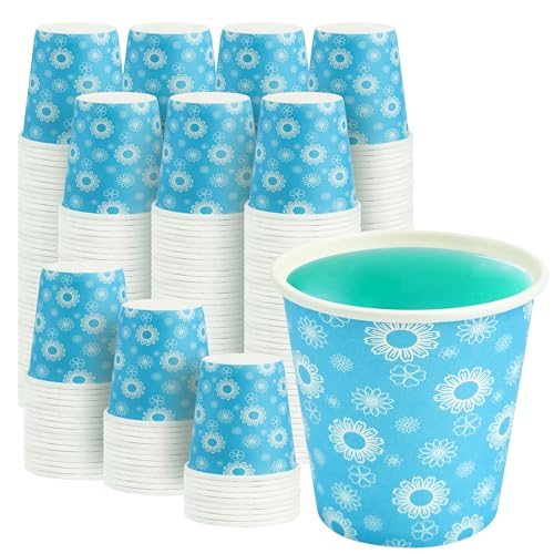 RACETOP 3 oz Bathroom Cups 300 Pack, Small Paper Cups, Blue Floral