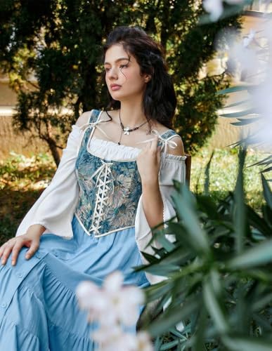 Image of Scarlet Darkness Corset Tops for Women Renaissance Lace Up Floral Bustier | Fishboned, Vintage Floral, Overbust Bodice, for Ren Faire, Medieval, Halloween Costume