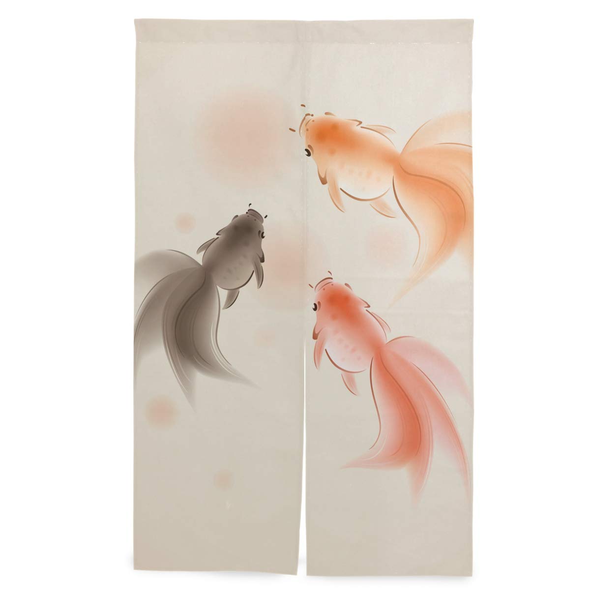 Amazon.co.jp: のれん 金魚柄 きんぎょ柄 魚柄 わふう 和風 ベージュ