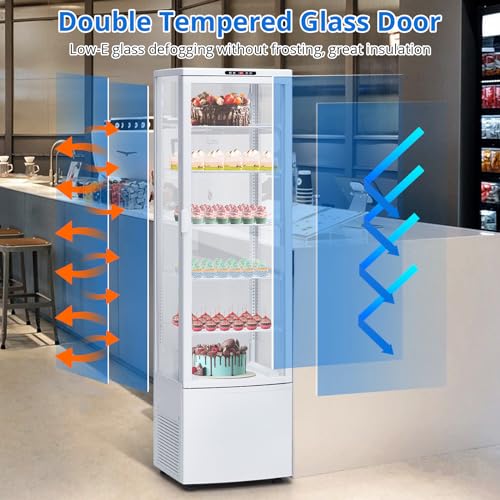 Image of GarveeLife 10.9 Cu.Ft Vertical Countertop Display Refrigerator | 360 Glass Pastry Merchandiser with LED Lighting, Digital Control, & Anti-Fog Glass for Bakery & Cafe