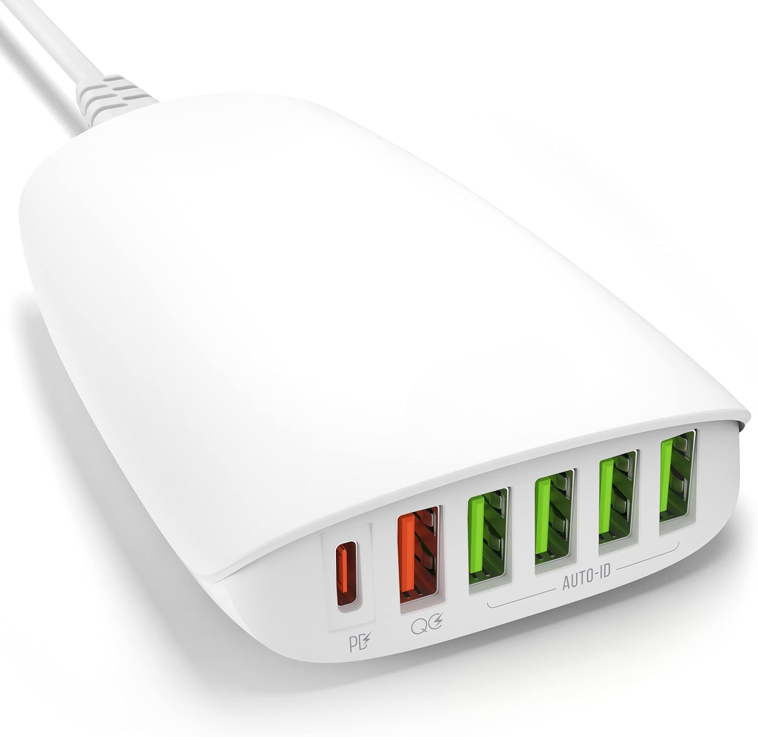 JTP 65W USB Charging Station, PD3.0 & QC3.0 USB C Charger, 6-Port Desktop Charger with 1 USB C and 5 USB A Ports Compatible with MacBook Pro/Air, Laptops, iPad, iPhone, Galaxy and More