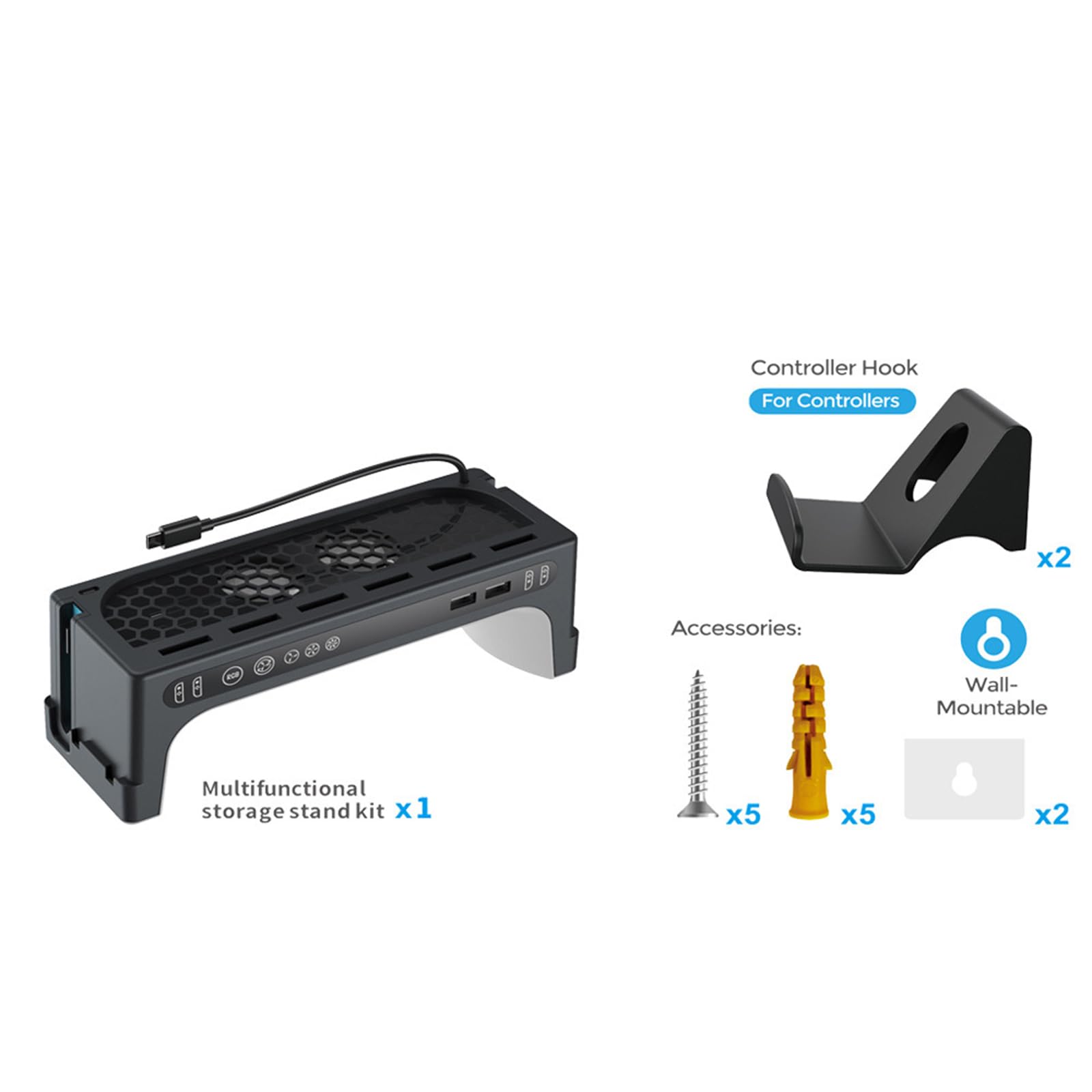 Supporto ricarica per controller gioco desktop con illuminazione colorata e potente ventola raffreddamento migliore esperienza gioco Supporto ricarica rapida