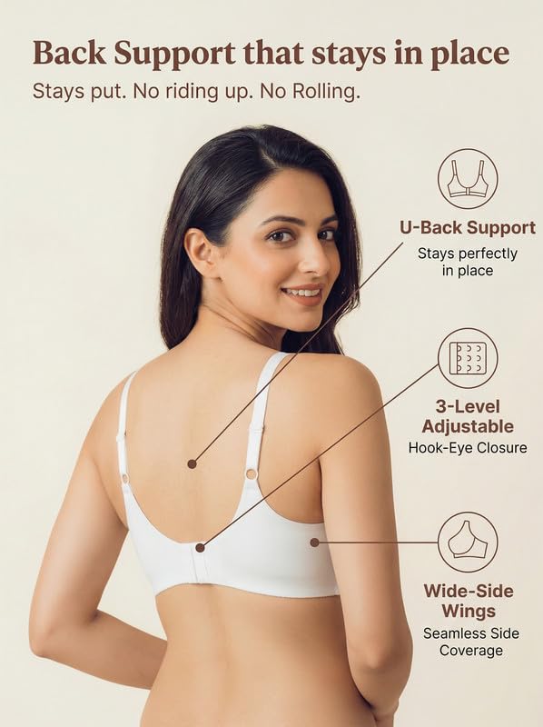 Image of Tweens Cotton Padded Bonded Bra for Women | Full Coverage Wire-Free Bra | Seamless No-Dig Comfort | Breathable Cotton | Elastic-Free Bottom Band & Side Wings | Pack of 1|