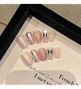 NLSJMP handmade nails press on Salon Quality false nails Reusable short square soft pink big rhin...