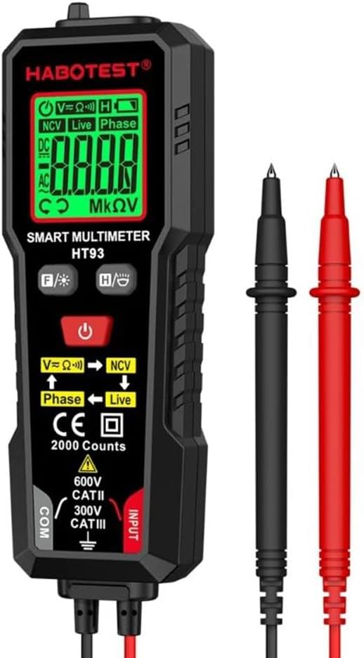 HT93 Digital Multimeter Count Tester Meter Ohmmeter with Backlit for Voltage Resistance Live NCV Test