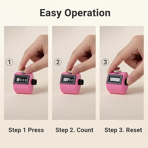 Miniatura 4 de Contador de cuentos manuales – Contador mecánico de 4 dígitos para tejer y ganchillo – Contador de mano para regazo, tono y personas con anillo para