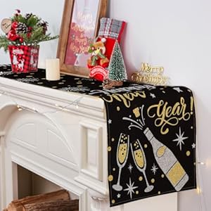 Siilues happy new year table runner 2025 happy new year decorations cheers runner for table seasonal winter holiday decor for dining table decorations 13 x 72  urban country home decor