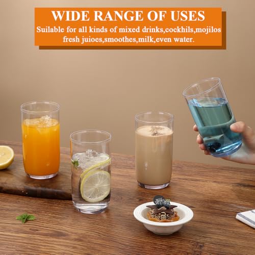 Berglander Zestaw Szklanek Highball 4 sztuki, Wysokie Szklanki Collins do Picia z Przezroczystego Plastyku PET 420ml, Odtwarzalne Kubki do Wody, Naczynia Barowe Tumbler do Napojów, Piwa, Soków, Mleka