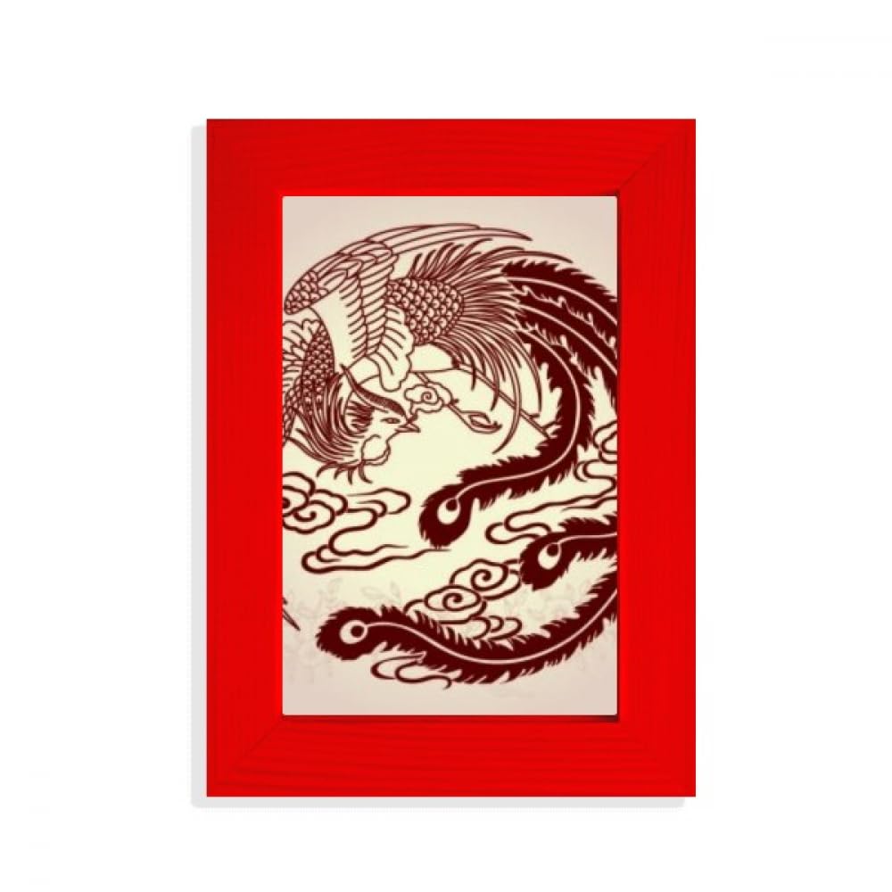 Cadre photo rouge phénix animalier en bois pour décoration de table