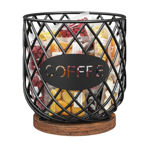 Organizzatore di cialde di caffè - Barattolo vintage di grande capacità in legno di metallo - Contenitore di cialde di caffè - Per il bancone della stazione di bar del bar della cucina di casa