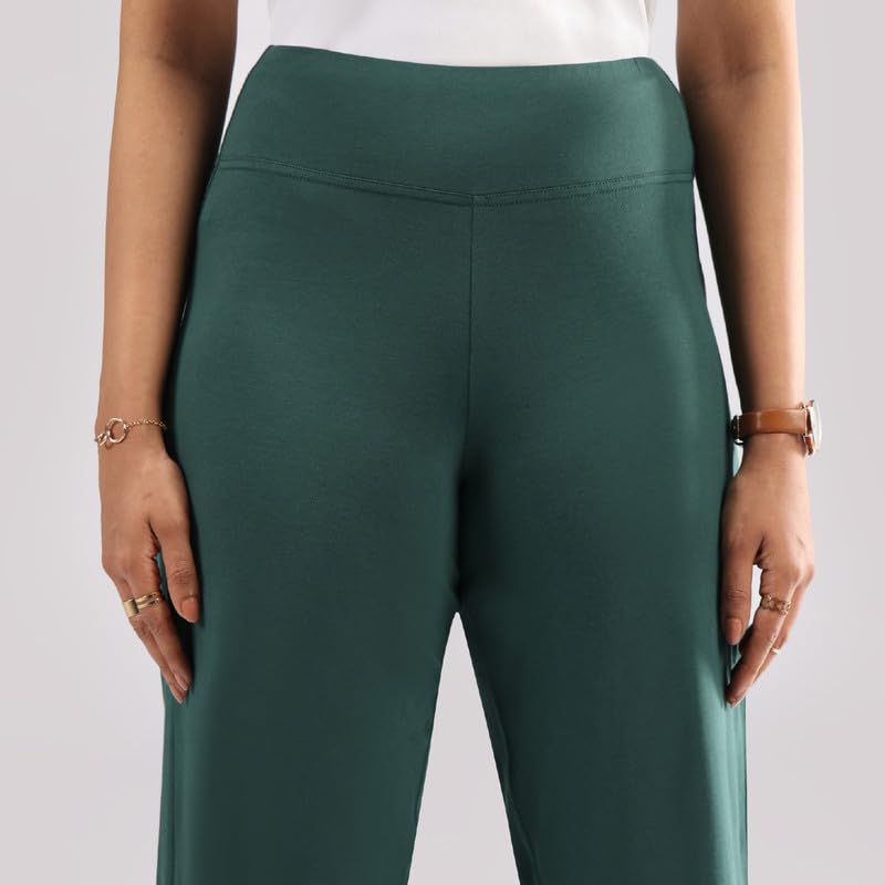 Image of BlissClub AM:PM Cotton Wide Leg Pants - Lite, Cotton Pants, Wide Waistband, Slit at Hem, Side Pockets, Regular (for Women Upto 5'4 ft)