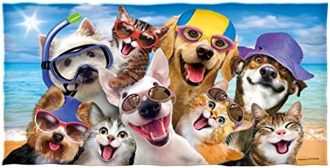 Dawhud Direct Funny Cat and Dog Beach Towel for Women, Girls, Kids, Men, Cat and Dog Bath Towel Print 30" x 60" Pool Towel Super Soft Plush Cotton Cat and Dog Towel for Pet Lovers