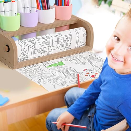 Paper Roll Holder - Arts And Crafts Organizer | Easel Paper Dispenser, Cutter Attachment, Stationary Rack With Dispensing Function, Classroom Scenario For Kids Studio Home Drawing Table Art Projects2